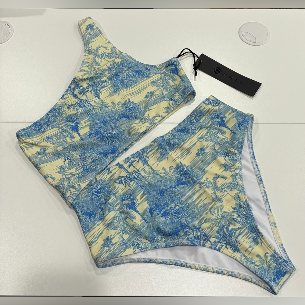 NOLI SWIM Women's Large Isla One-Piece Swimsuit Paradise Blue Lined NWT